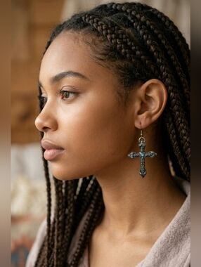 Vintage-Style Large Cross Drop Earrings